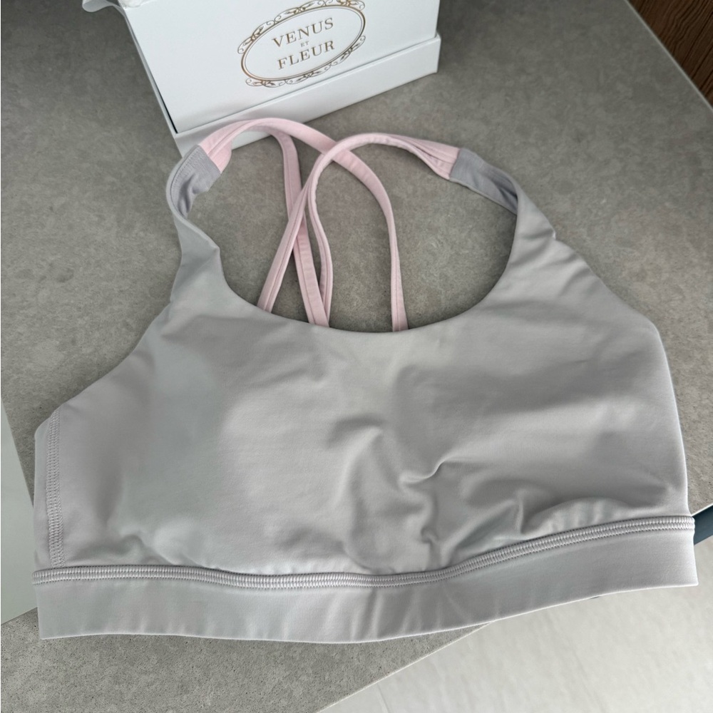 Lululemon Light Gray Energy Sports Bra with Pink Straps